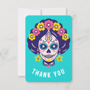 Custom Text Bright Floral Sugar Skull Girl Thank You Card