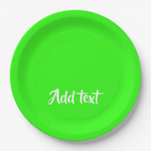 Custom text bright green plain paper plate