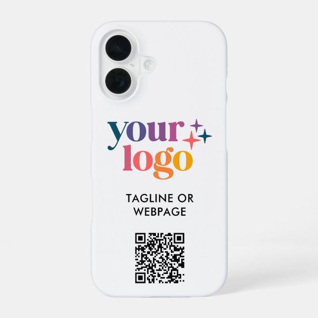 Custom Text Business Company Logo QR Code iPhone 16 Case (Back)