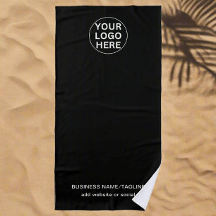 Custom Text & Business Logo Black & White Branded Beach Towel