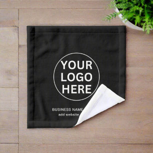 Custom Text & Business Logo Black & White Branded Wash Cloth