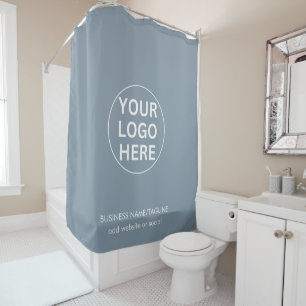 Custom Text & Business Logo Dusty Blue Branded Shower Curtain