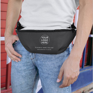 Custom Text & Business Logo l Branded Grey Promo Bum Bags