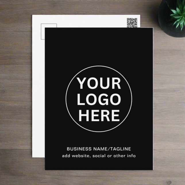 Custom Text & Business Logo Professional Black  Postcard (Creator Uploaded)