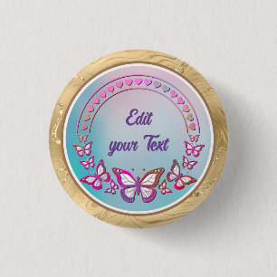 Custom Text, butterflies, and Heart love monogram 3 Cm Round Badge