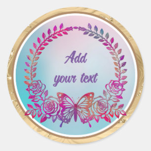 Custom Text, butterfly and Flower Classic Round Sticker