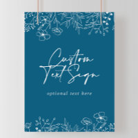 Custom Text Calligraphy Navy Wildflower Sign