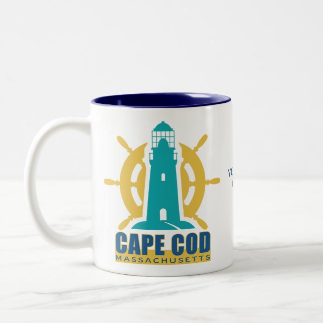 Custom Text Cape Cod Massachusetts Two-Tone Coffee Mug (Left)