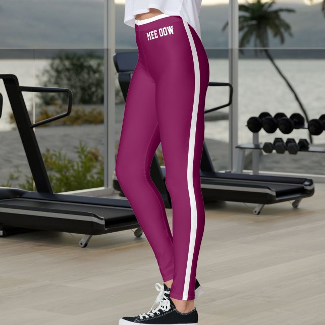 Custom Text Cat Mum Rich Mulberry White Stripes Leggings (Creator Uploaded)