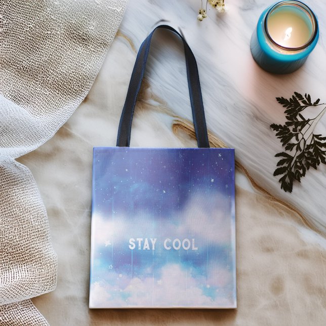 Custom Text Celestial Blue Nebula Tote Bag (Creator Uploaded)