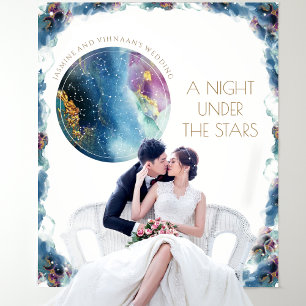 Custom Text, Celestial Cosmic Photo Backdrop Tapestry