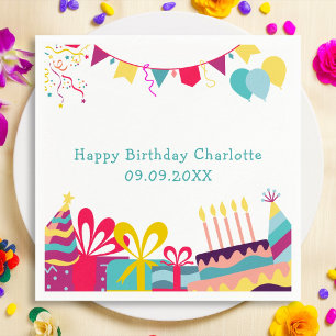 Custom Text Cheerful Colourful Birthday Party Napkin