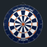 Custom Text Chicago Illinois Sports Blue Orange Dartboard<br><div class="desc">Add your own text to this navy blue dartboard with orange and white alternating pattern design.  Great for sports fans in Chicago,  Illinois.</div>