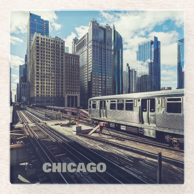 Custom Text Chicago USA Glass Coaster (Front)