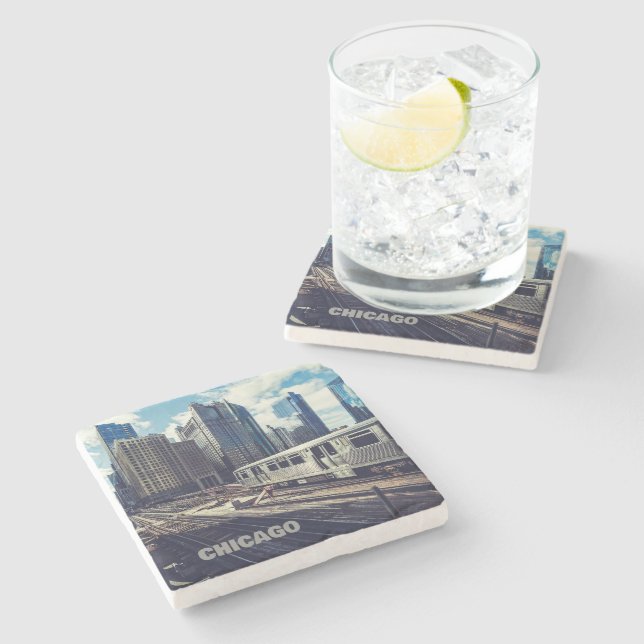 Custom Text Chicago USA Stone Coaster (Side)