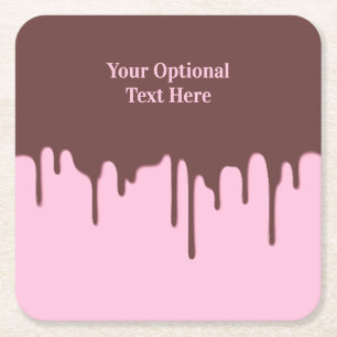Custom Text Chocolate Drip Square Paper Coaster