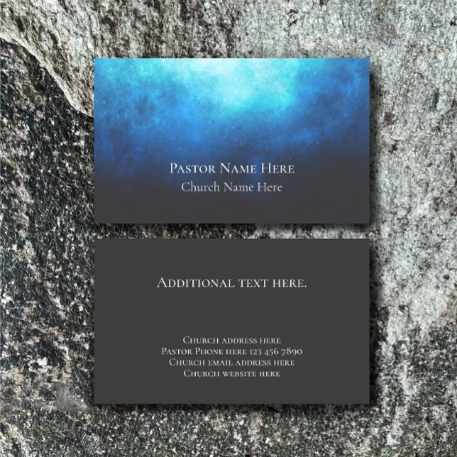 Custom Text Christian Church Pastor Personalised  Business Card (Customize this business card template for a unique modern blue nebula contact card. Church pastor.)