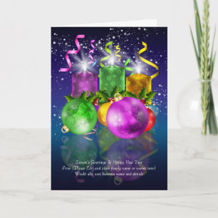 Custom Text Christmas Card With Baubles And Candle