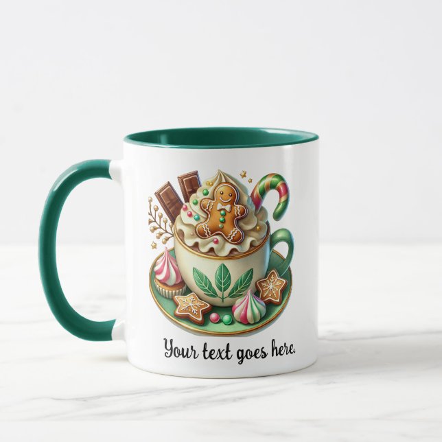 Custom Text Christmas Hot Chocolate Mug (Left)