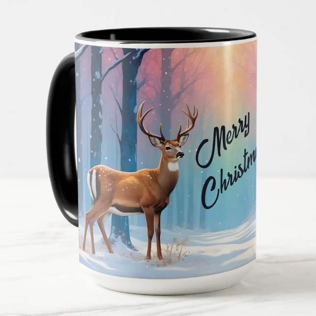 Custom Text Christmas  Mug Deer In A Snowy Forest  (Creator Uploaded)