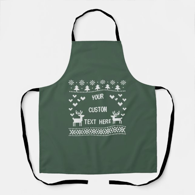 Custom Text Christmas Ugly Sweaters Couple Funny Apron (Front)