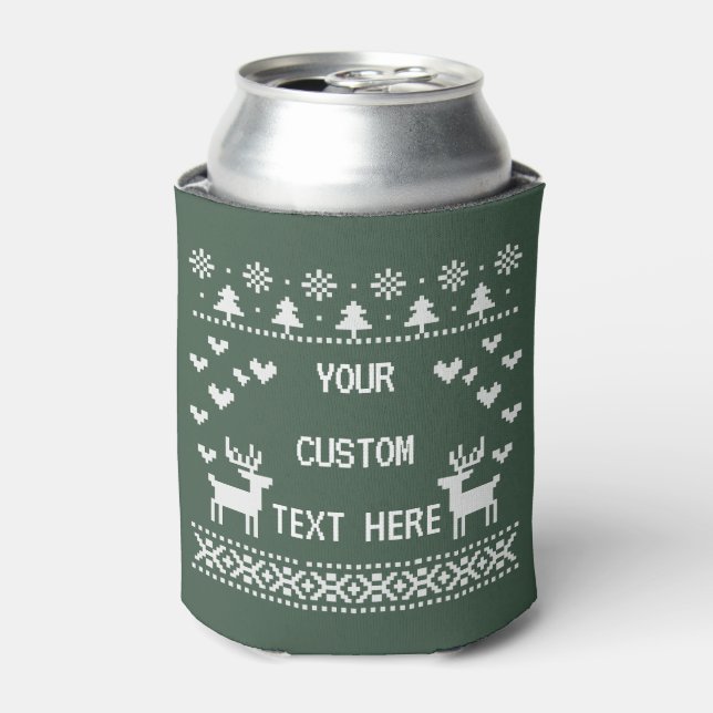 Custom Text Christmas Ugly Sweaters Couple Funny Can Cooler (Can Front)