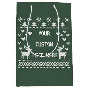 Custom Text Christmas Ugly Sweaters Couple Funny Medium Gift Bag