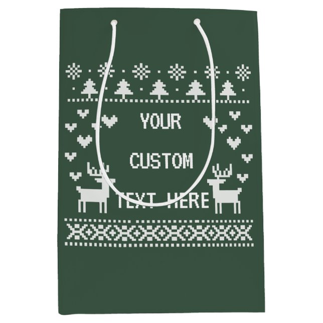 Custom Text Christmas Ugly Sweaters Couple Funny Medium Gift Bag (Front)