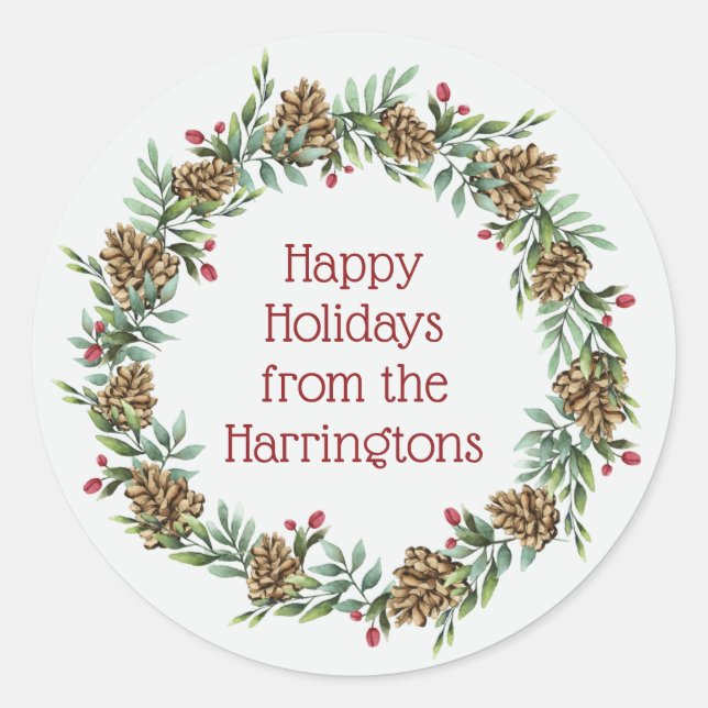 Custom text Christmas Wreath stickers (Front)