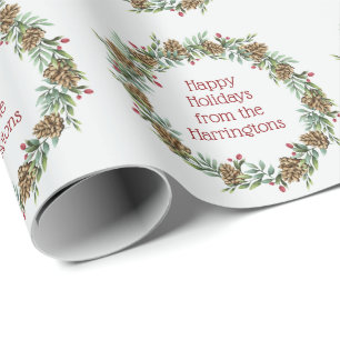 Custom text Christmas Wreath wrapping paper