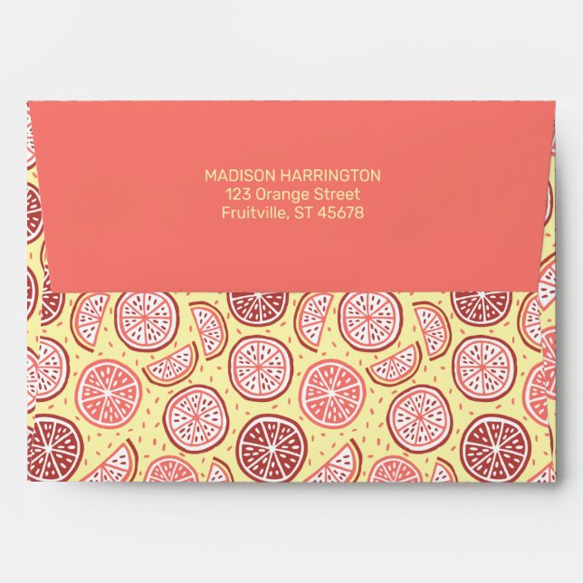 Custom Text Citrus Pattern Envelope (Back (Top Flap))