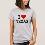 Custom Text Classic I Love Texas Red Heart Shirt<br><div class="desc">Texas lovers represent! This cool customisable shirt features the classic I Love Texas design with a bright red heart on a light grey background that can be personalised with your own text. Just hit the Personalise button to enter your own text or hit the Customise button to make any font...</div>