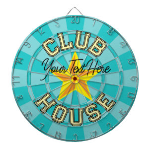 Custom Text Club House Turquoise Colour Yellow Sta Dartboard