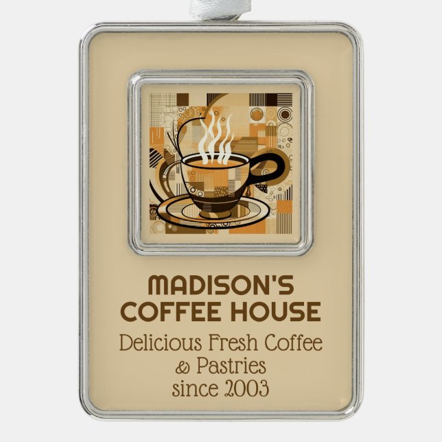 Custom Text Coffee Silver Plated Framed Ornament (Front)