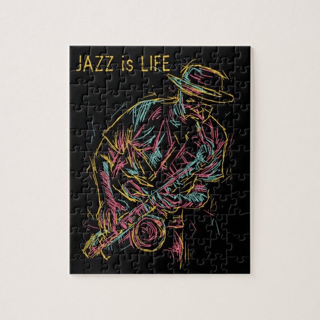 Custom text Colorful Jazz Player Jigsaw Puzzle (Vertical)