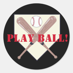 Custom Text/Colour Baseball Bats Play Ball Black Classic Round Sticker