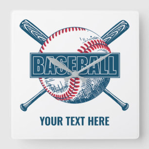 Custom Text & Colour Baseball Square Wall Clock