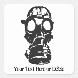 Custom Text/Colour Black Retro Gas Mask Respirator Square Sticker