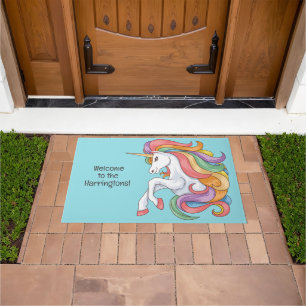 Custom Text & Colour Colourful Unicorn Doormat
