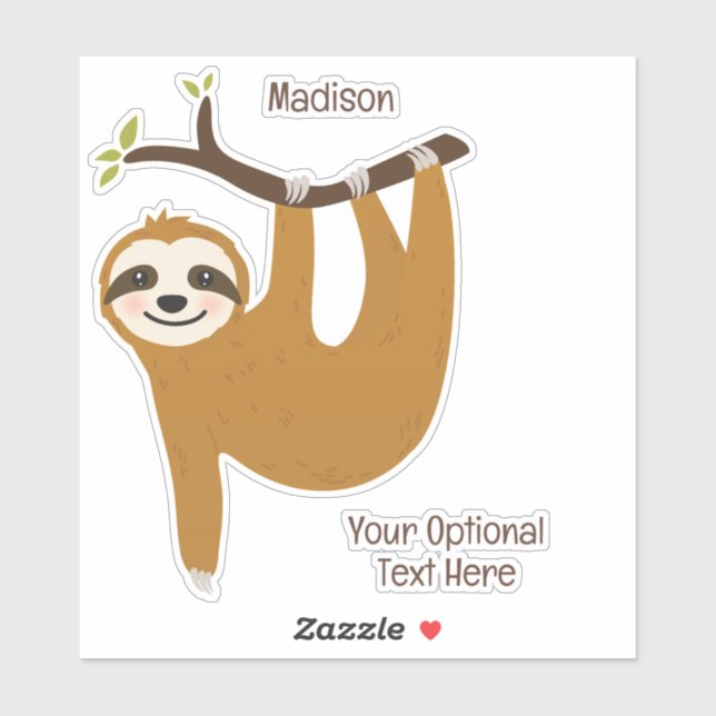 Custom Text & Colour Cute Sloth (Sheet)