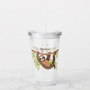 Custom Text & Colour Cute Sloth Acrylic Tumbler