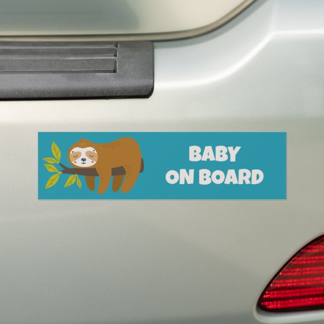 Custom Text & Colour Cute Sloth Bumper Sticker (On Car)