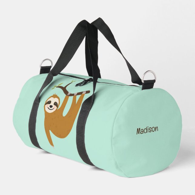 Custom Text & Colour Cute Sloth Duffle Bag (Left Corner)