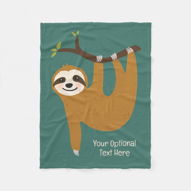 Custom Text & Colour Cute Sloth Fleece Blanket (Front)