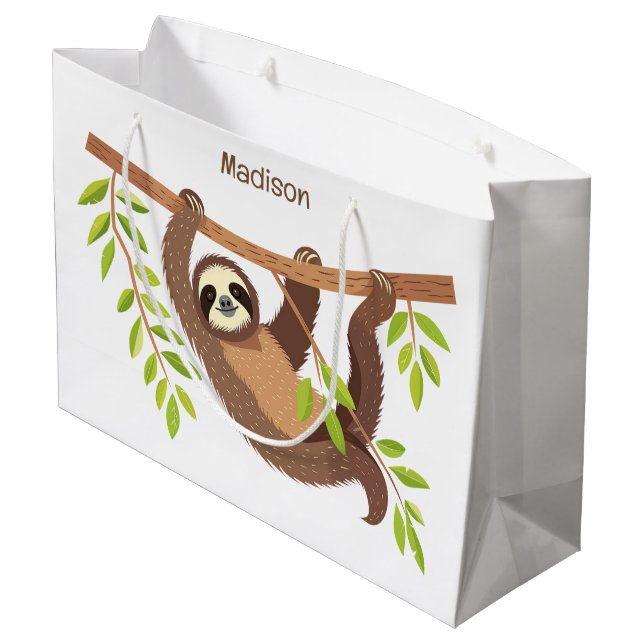 Custom Text & Colour Cute Sloth Large Gift Bag (Back Angled)