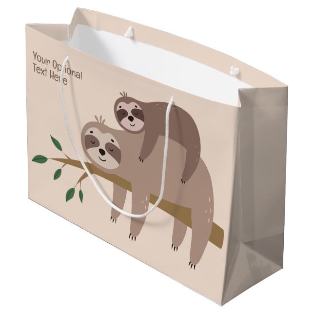 Custom Text & Colour Cute Sloth Large Gift Bag (Back Angled)