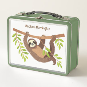 Custom Text & Colour Cute Sloth Metal Lunch Box