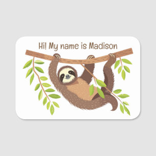 Custom Text & Colour Cute Sloth Name Tag