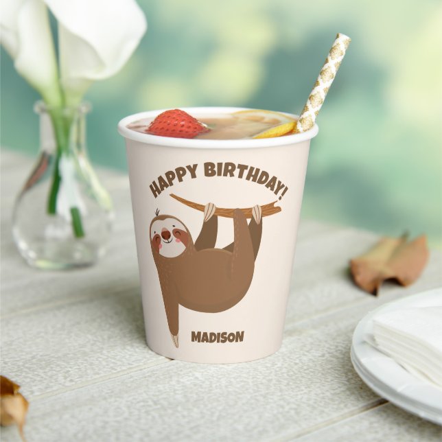 Custom Text & Colour Cute Sloth Paper Cups (Insitu)