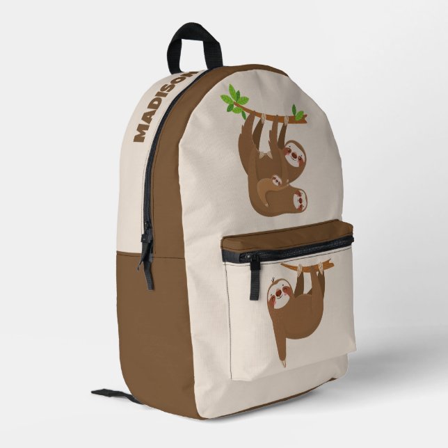 Custom Text & Colour Cute Sloths Printed Backpack (Back Corner Left)
